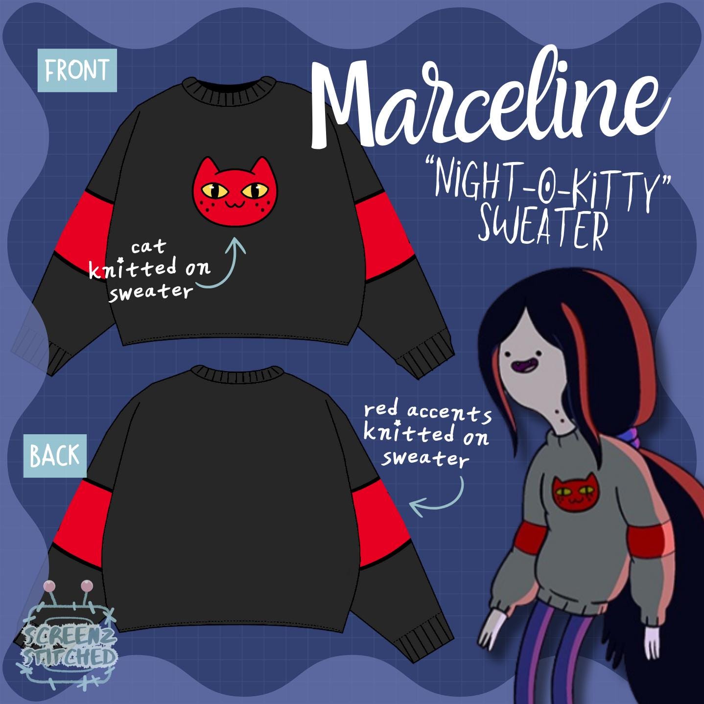 Knitted Night-O-Kitty Sweater